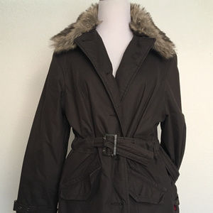Woolrich dark brown winter coat with faux fur